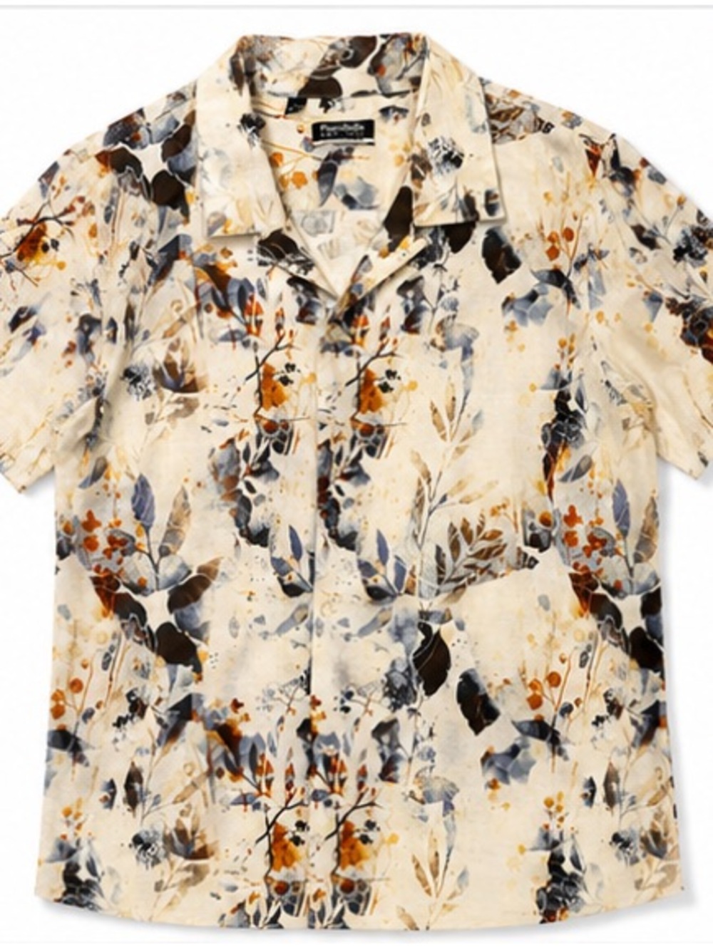 Cream Floral Print Short-Sleeve Button Shirt